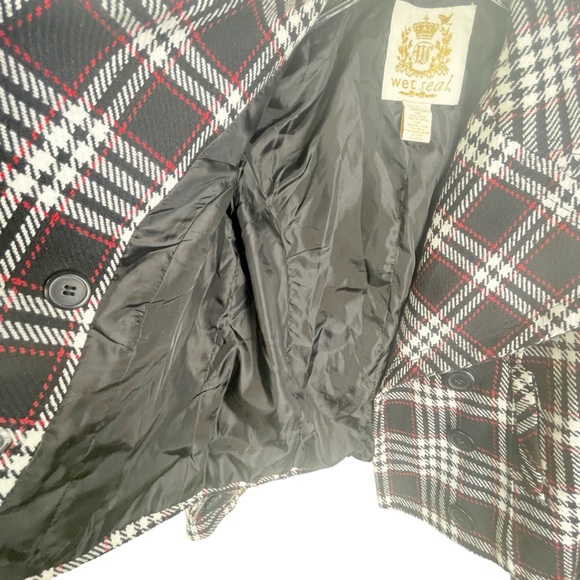 Wet Seal Peacoat Cotton Blend Double Breasted Plaid Cropped Collared Jacket - Picture 11 of 13